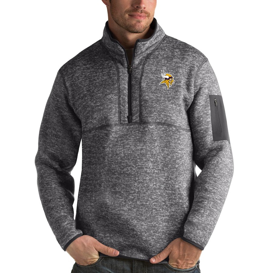 Minnesota Vikings Antigua Fortune Quarter-Zip Pullover Jacket Charcoal Minnesota Vikings Antigua Fortune Quarter-Zip Pullover Jacket Charcoal