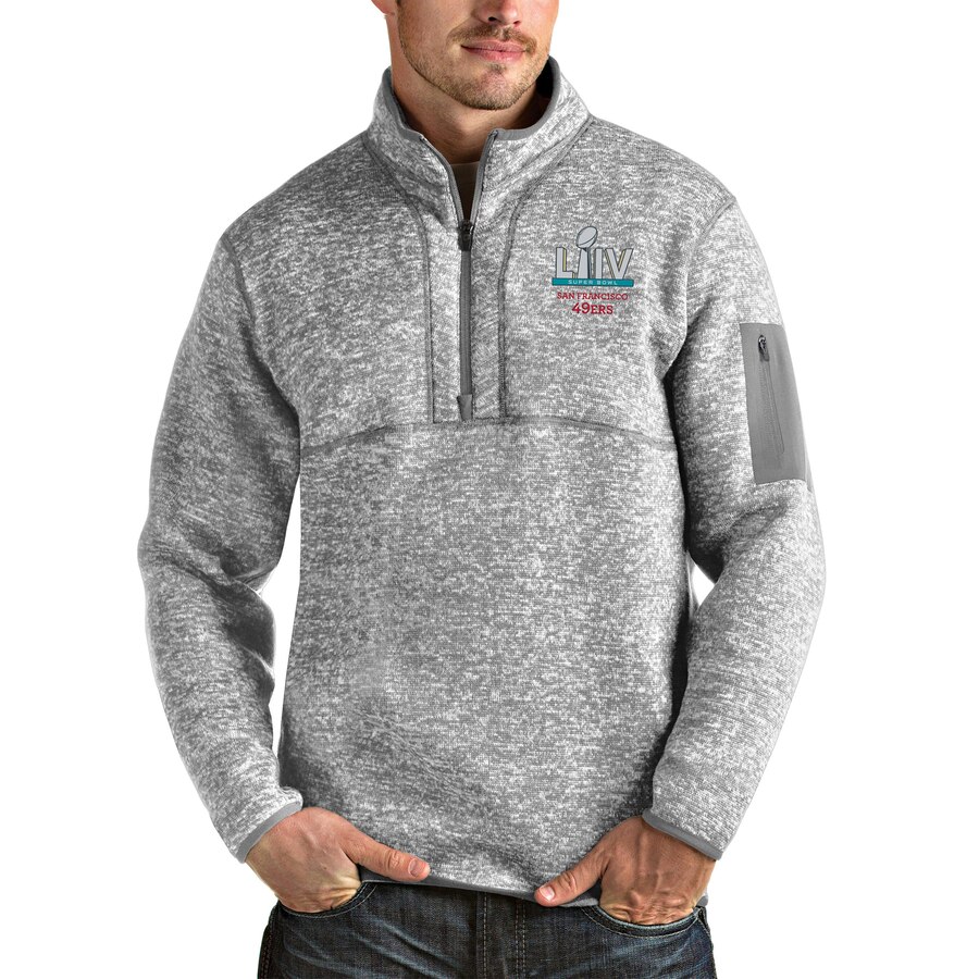 Men's San Francisco 49ers NFL Heather Gray Super Bowl LIV Bound Fortune Quarter-Zip Pullover Jacket Men's San Francisco 49ers NFL Heather Gray Super Bowl LIV Bound Fortune Quarter-Zip Pullover Jacket