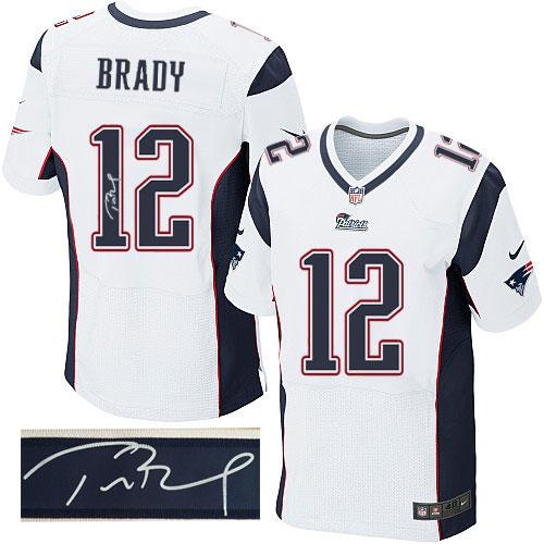 Nike Patriots #12 Tom Brady White Men's Stitched NFL Elite Autographed Jersey Nike Patriots #12 Tom Brady White Men's Stitched NFL Elite Autographed Jersey