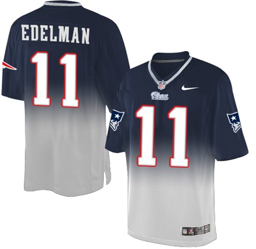 Nike Patriots #11 Julian Edelman Navy Blue/Grey Men's Stitched NFL Elite Fadeaway Fashion Jersey Nike Patriots #11 Julian Edelman Navy Blue/Grey Men's Stitched NFL Elite Fadeaway Fashion Jersey