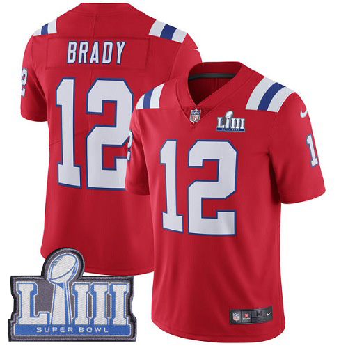 Nike Patriots #12 Tom Brady Red Alternate Super Bowl LIII Bound Men's Stitched NFL Vapor Untouchable Limited Jersey Nike Patriots #12 Tom Brady Red Alternate Super Bowl LIII Bound Men's Stitched NFL Vapor Untouchable Limited Jersey