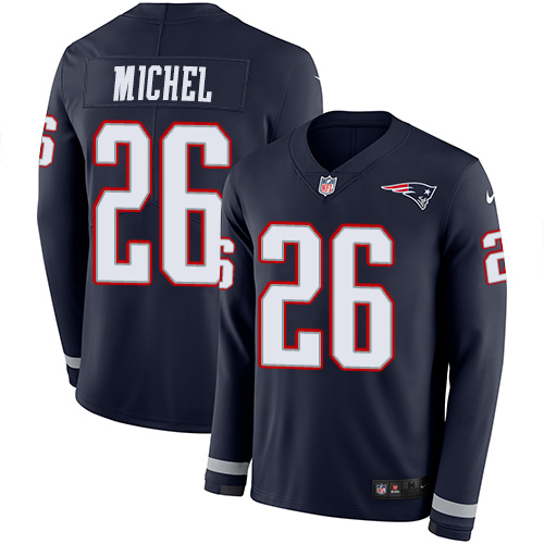 Nike Patriots #26 Sony Michel Navy Blue Team Color Men's Stitched NFL Limited Therma Long Sleeve Jersey Nike Patriots #26 Sony Michel Navy Blue Team Color Men's Stitched NFL Limited Therma Long Sleeve Jersey