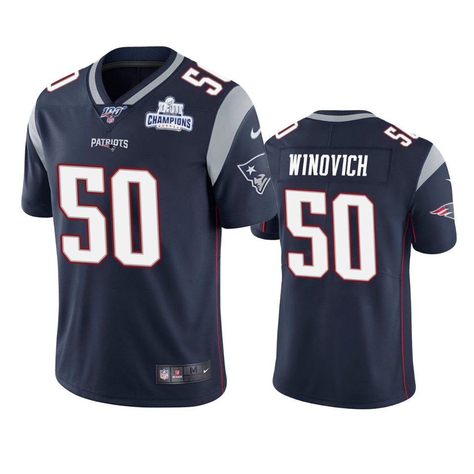 New England Patriots #50 Chase Winovich Navy Super Bowl LIII Champions Vapor Limited NFL Jersey New England Patriots #50 Chase Winovich Navy Super Bowl LIII Champions Vapor Limited NFL Jersey
