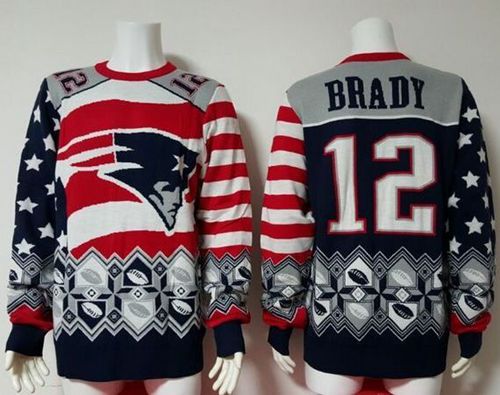 Nike Patriots #12 Tom Brady Red/Navy Blue Men's Ugly Sweater Nike Patriots #12 Tom Brady Red/Navy Blue Men's Ugly Sweater