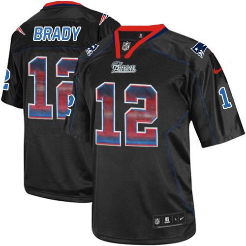 Nike Patriots #12 Tom Brady Lights Out Black Men's Stitched NFL Elite Strobe Jersey Nike Patriots #12 Tom Brady Lights Out Black Men's Stitched NFL Elite Strobe Jersey