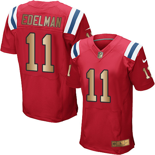 Nike Patriots #11 Julian Edelman Red Alternate Men's Stitched NFL Elite Gold Jersey Nike Patriots #11 Julian Edelman Red Alternate Men's Stitched NFL Elite Gold Jersey