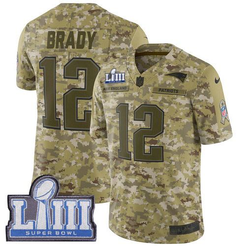 Nike Patriots #12 Tom Brady Camo Super Bowl LIII Bound Men's Stitched NFL Limited 2018 Salute To Service Jersey Nike Patriots #12 Tom Brady Camo Super Bowl LIII Bound Men's Stitched NFL Limited 2018 Salute To Service Jersey