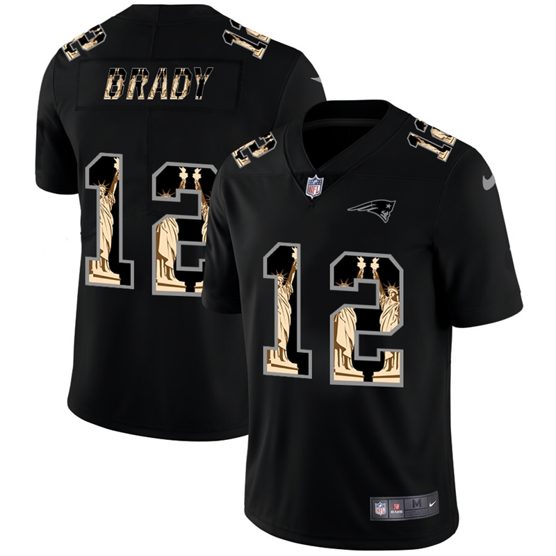 New England Patriots #12 Tom Brady Carbon Black Vapor Statue Of Liberty Limited NFL Jersey