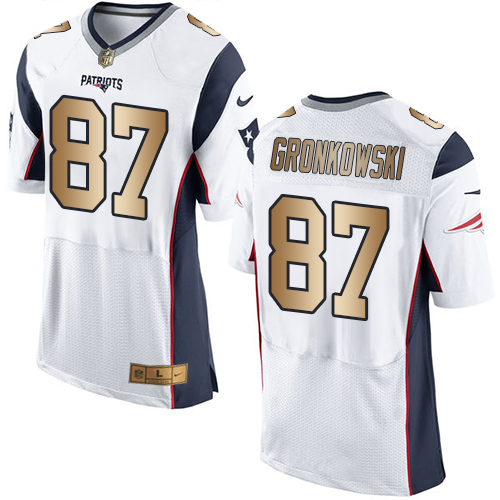 Nike Patriots #87 Rob Gronkowski White Men's Stitched NFL New Elite Gold Jersey Nike Patriots #87 Rob Gronkowski White Men's Stitched NFL New Elite Gold Jersey