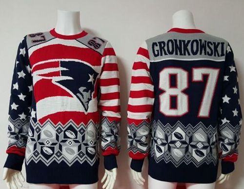 Nike Patriots #87 Rob Gronkowski Red/Navy Blue Men's Ugly Sweater Nike Patriots #87 Rob Gronkowski Red/Navy Blue Men's Ugly Sweater