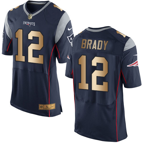Nike Patriots #12 Tom Brady Navy Blue Team Color Men's Stitched NFL New Elite Gold Jersey Nike Patriots #12 Tom Brady Navy Blue Team Color Men's Stitched NFL New Elite Gold Jersey