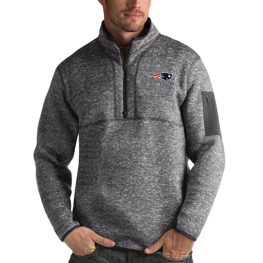 Men's New England Patriots Charcoal Antigua Fortune Quarter-Zip Pullover Jacket Men's New England Patriots Charcoal Antigua Fortune Quarter-Zip Pullover Jacket