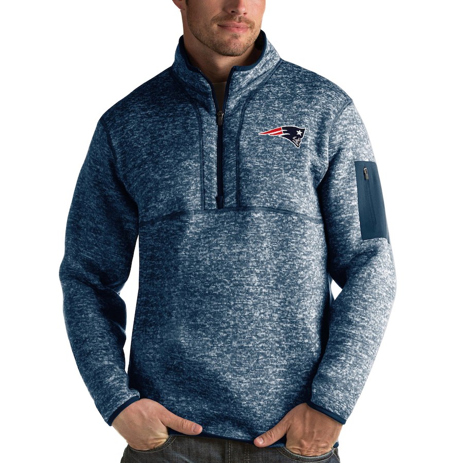 Men's New England Patriots Heather Navy Antigua Fortune Quarter-Zip Pullover Jacket Men's New England Patriots Heather Navy Antigua Fortune Quarter-Zip Pullover Jacket