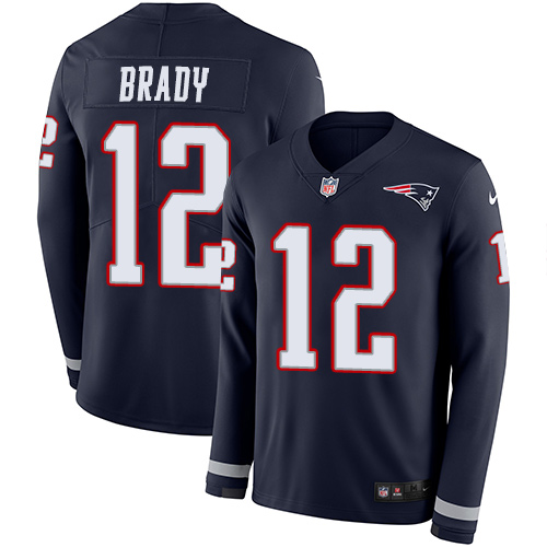 Nike Patriots #12 Tom Brady Navy Blue Team Color Men's Stitched NFL Limited Therma Long Sleeve Jersey Nike Patriots #12 Tom Brady Navy Blue Team Color Men's Stitched NFL Limited Therma Long Sleeve Jersey