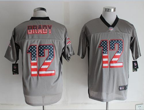 Nike Patriots #12 Tom Brady Grey Men's Stitched NFL Elite USA Flag Fashion Jersey Nike Patriots #12 Tom Brady Grey Men's Stitched NFL Elite USA Flag Fashion Jersey