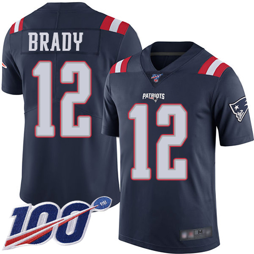 Nike Patriots #12 Tom Brady Navy Blue Men's Stitched NFL Limited Rush 100th Season Jersey Nike Patriots #12 Tom Brady Navy Blue Men's Stitched NFL Limited Rush 100th Season Jersey