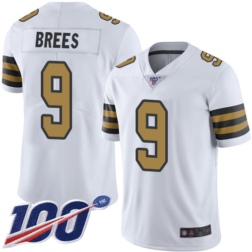 Nike Saints #9 Drew Brees White Men's Stitched NFL Limited Rush 100th Season Jersey Nike Saints #9 Drew Brees White Men's Stitched NFL Limited Rush 100th Season Jersey