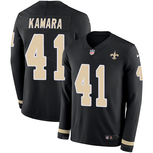Nike Saints #41 Alvin Kamara Black Team Color Men's Stitched NFL Limited Therma Long Sleeve Jersey Nike Saints #41 Alvin Kamara Black Team Color Men's Stitched NFL Limited Therma Long Sleeve Jersey