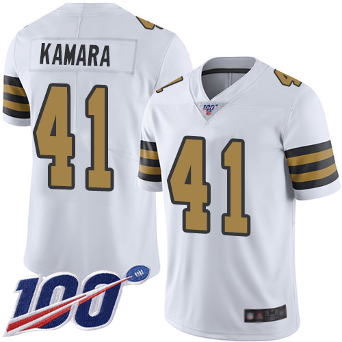 Nike Saints #41 Alvin Kamara White Men's Stitched NFL Limited Rush 100th Season Jersey Nike Saints #41 Alvin Kamara White Men's Stitched NFL Limited Rush 100th Season Jersey