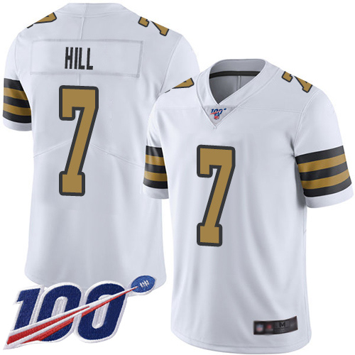 Nike Saints #7 Taysom Hill White Men's Stitched NFL Limited Rush 100th Season Jersey Nike Saints #7 Taysom Hill White Men's Stitched NFL Limited Rush 100th Season Jersey