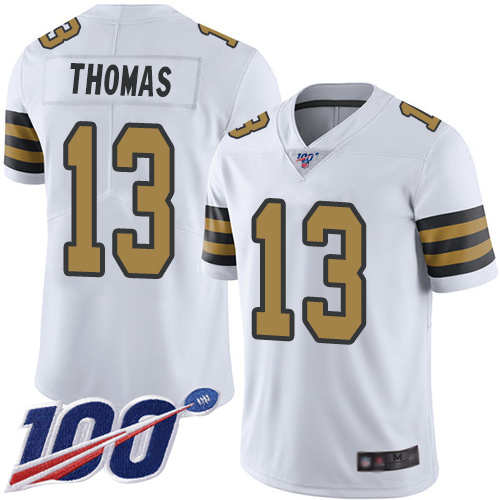 Nike Saints #13 Michael Thomas White Men's Stitched NFL Limited Rush 100th Season Jersey Nike Saints #13 Michael Thomas White Men's Stitched NFL Limited Rush 100th Season Jersey
