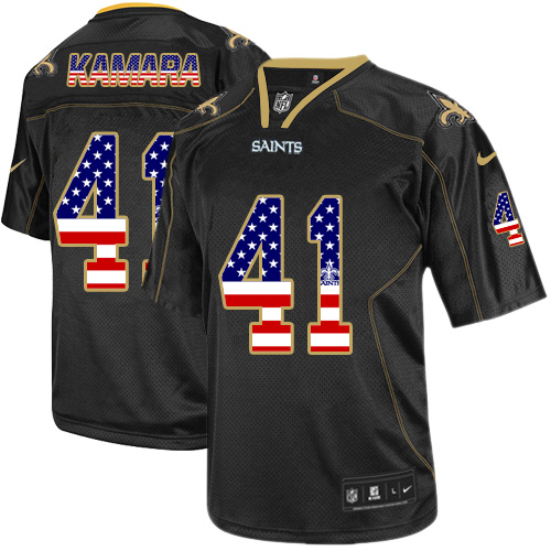 Nike Saints #41 Alvin Kamara Black Men's Stitched NFL Elite USA Flag Fashion Jersey Nike Saints #41 Alvin Kamara Black Men's Stitched NFL Elite USA Flag Fashion Jersey