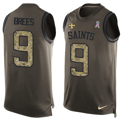 Nike Saints #9 Drew Brees Green Men's Stitched NFL Limited Salute To Service Tank Top Jersey Nike Saints #9 Drew Brees Green Men's Stitched NFL Limited Salute To Service Tank Top Jersey
