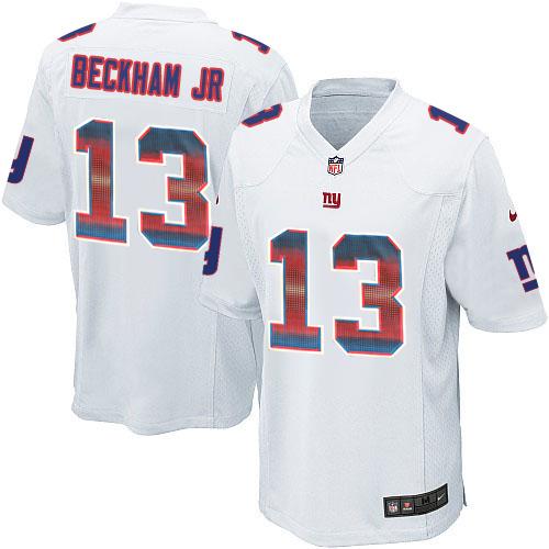 Nike Giants #13 Odell Beckham Jr White Men's Stitched NFL Limited Strobe Jersey Nike Giants #13 Odell Beckham Jr White Men's Stitched NFL Limited Strobe Jersey