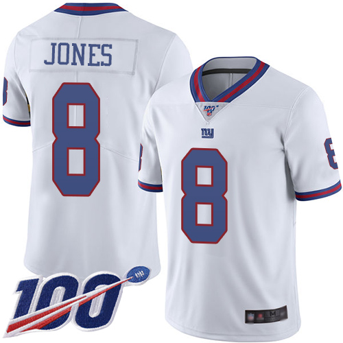Nike Giants #8 Daniel Jones White Men's Stitched NFL Limited Rush 100th Season Jersey Nike Giants #8 Daniel Jones White Men's Stitched NFL Limited Rush 100th Season Jersey