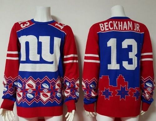 Nike Giants #13 Odell Beckham Jr Royal Blue/Red Men's Ugly Sweater Nike Giants #13 Odell Beckham Jr Royal Blue/Red Men's Ugly Sweater
