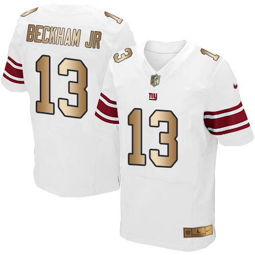 Nike Giants #13 Odell Beckham Jr White Men's Stitched NFL Elite Gold Jersey Nike Giants #13 Odell Beckham Jr White Men's Stitched NFL Elite Gold Jersey