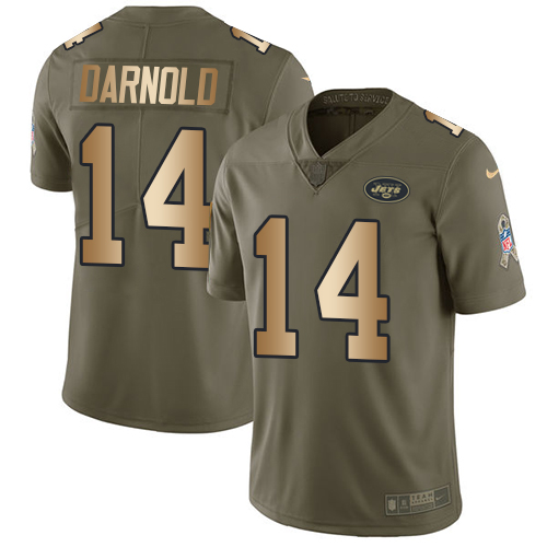 Nike Jets #14 Sam Darnold Olive/Gold Men's Stitched NFL Limited 2017 Salute To Service Jersey Nike Jets #14 Sam Darnold Olive/Gold Men's Stitched NFL Limited 2017 Salute To Service Jersey