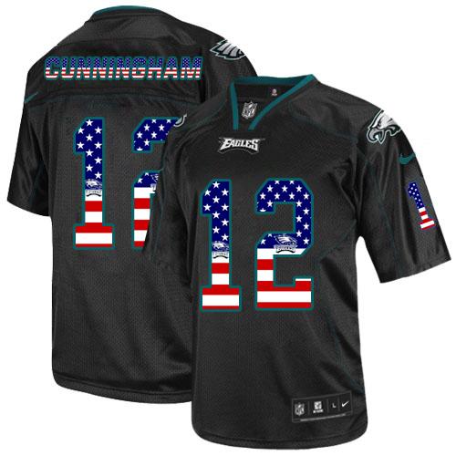 Nike Eagles #12 Randall Cunningham Black Men's Stitched NFL Elite USA Flag Fashion Jersey Nike Eagles #12 Randall Cunningham Black Men's Stitched NFL Elite USA Flag Fashion Jersey