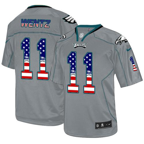 Nike Eagles #11 Carson Wentz Lights Out Grey Men's Stitched NFL Elite USA Flag Fashion Jersey Nike Eagles #11 Carson Wentz Lights Out Grey Men's Stitched NFL Elite USA Flag Fashion Jersey