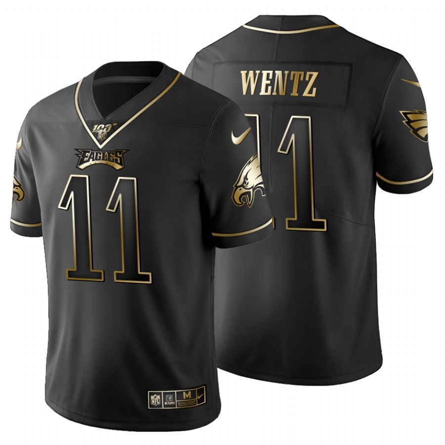 Philadelphia Eagles #11 Carson Wentz Men's Nike Black Golden Limited NFL 100 Jersey Philadelphia Eagles #11 Carson Wentz Men's Nike Black Golden Limited NFL 100 Jersey
