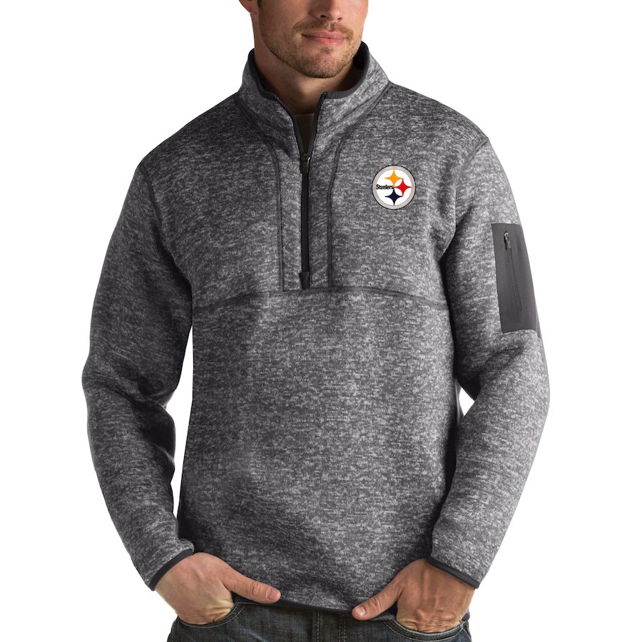 Men's Pittsburgh Steelers Charcoal Antigua Fortune Quarter-Zip Pullover Jacket Men's Pittsburgh Steelers Charcoal Antigua Fortune Quarter-Zip Pullover Jacket