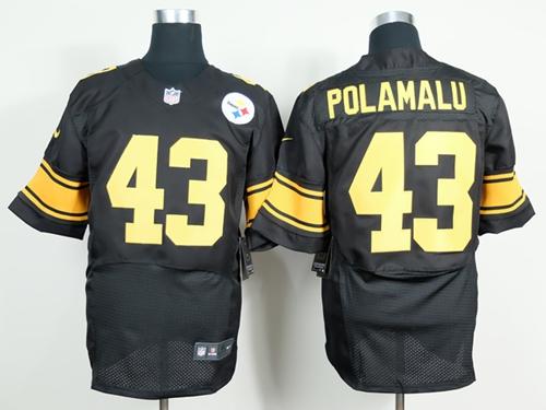 Nike Steelers #43 Troy Polamalu Black(Gold No.) Men's Stitched NFL Elite Jersey