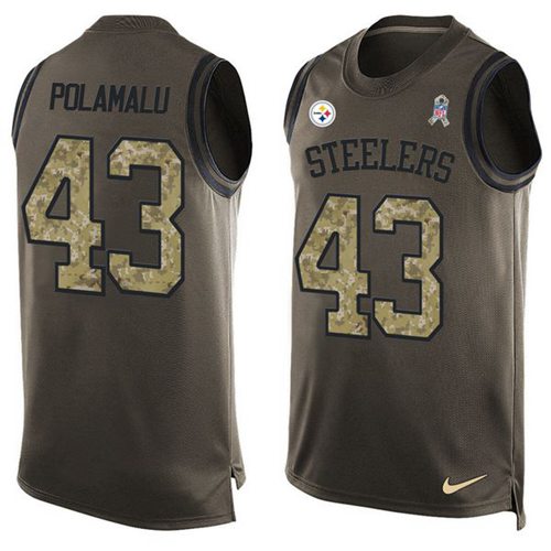Nike Steelers #43 Troy Polamalu Green Men's Stitched NFL Limited Salute To Service Tank Top Jersey Nike Steelers #43 Troy Polamalu Green Men's Stitched NFL Limited Salute To Service Tank Top Jersey