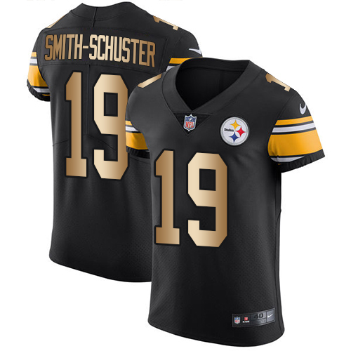 Nike Steelers #19 JuJu Smith-Schuster Black Team Color Men's Stitched NFL Elite Gold Jersey Nike Steelers #19 JuJu Smith-Schuster Black Team Color Men's Stitched NFL Elite Gold Jersey