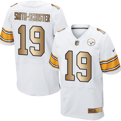 Nike Steelers #19 JuJu Smith-Schuster White Men's Stitched NFL Elite Gold Jersey Nike Steelers #19 JuJu Smith-Schuster White Men's Stitched NFL Elite Gold Jersey