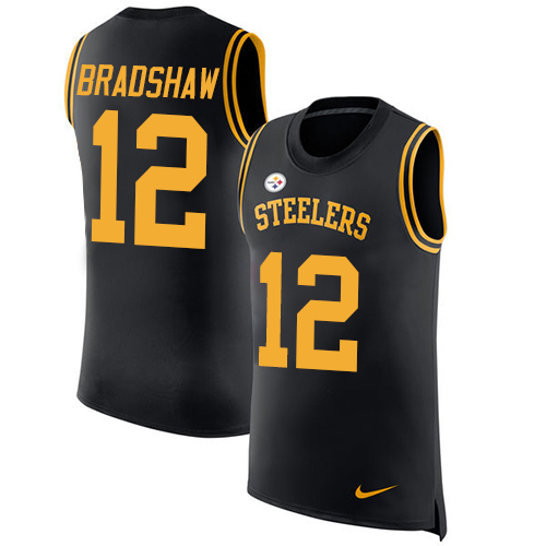 Nike Steelers #12 Terry Bradshaw Black Team Color Men's Stitched NFL Limited Rush Tank Top Jersey Nike Steelers #12 Terry Bradshaw Black Team Color Men's Stitched NFL Limited Rush Tank Top Jersey