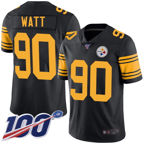 Nike Steelers #90 T. J. Watt Black Men's Stitched NFL Limited Rush 100th Season Jersey Nike Steelers #90 T. J. Watt Black Men's Stitched NFL Limited Rush 100th Season Jersey