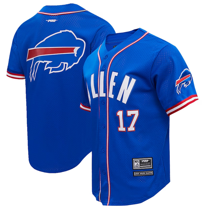 Men's Buffalo Bills #17 Josh Allen Pro Standard Mesh Baseball Button-Up T-Shirt
