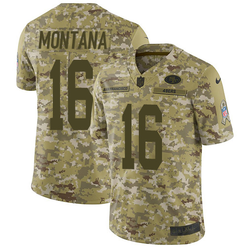 Nike 49ers #16 Joe Montana Camo Men's Stitched NFL Limited 2018 Salute To Service Jersey Nike 49ers #16 Joe Montana Camo Men's Stitched NFL Limited 2018 Salute To Service Jersey