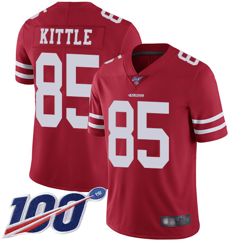 Nike 49ers #85 George Kittle Red Team Color Men's Stitched NFL 100th Season Vapor Limited Jersey Nike 49ers #85 George Kittle Red Team Color Men's Stitched NFL 100th Season Vapor Limited Jersey