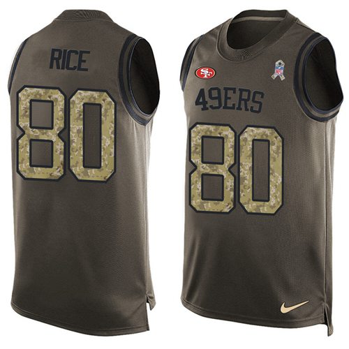 Nike 49ers #80 Jerry Rice Green Men's Stitched NFL Limited Salute To Service Tank Top Jersey Nike 49ers #80 Jerry Rice Green Men's Stitched NFL Limited Salute To Service Tank Top Jersey