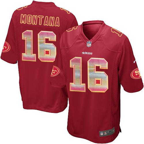 Nike 49ers #16 Joe Montana Red Team Color Men's Stitched NFL Limited Strobe Jersey Nike 49ers #16 Joe Montana Red Team Color Men's Stitched NFL Limited Strobe Jersey