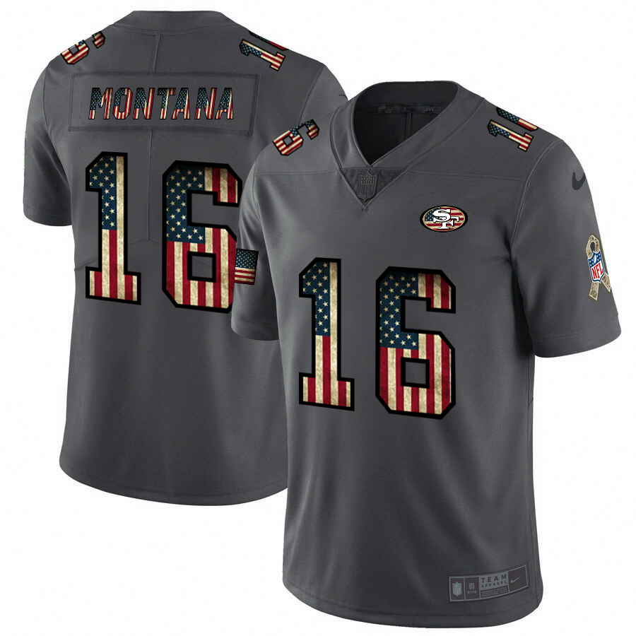 Nike 49ers #16 Joe Montana 2018 Salute To Service Retro USA Flag Limited NFL Jersey Nike 49ers #16 Joe Montana 2018 Salute To Service Retro USA Flag Limited NFL Jersey