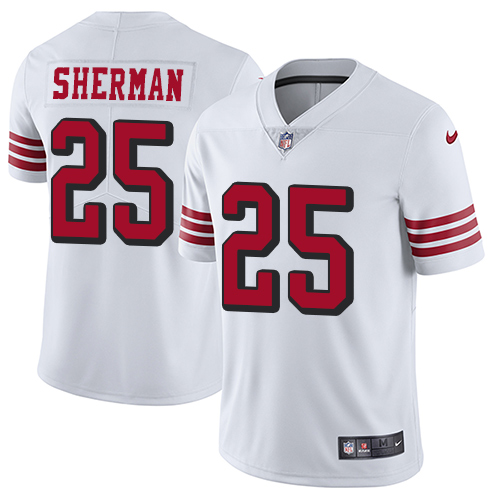 Nike 49ers #25 Richard Sherman White Rush Men's Stitched NFL Vapor Untouchable Limited Jersey Nike 49ers #25 Richard Sherman White Rush Men's Stitched NFL Vapor Untouchable Limited Jersey