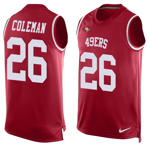 Nike 49ers #26 Tevin Coleman Red Team Color Men's Stitched NFL Limited Tank Top Jersey Nike 49ers #26 Tevin Coleman Red Team Color Men's Stitched NFL Limited Tank Top Jersey